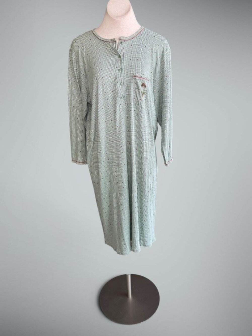 Calida of Switzerland Green Mini Plaid Sleep Shirt Nightgown Size Large